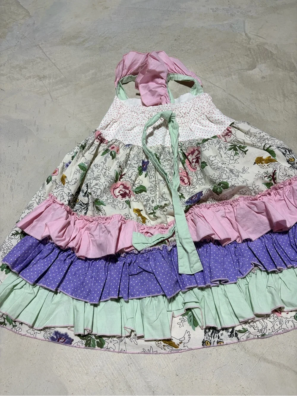Olive mae boutique Dallas patchwork cat bird handmade dress 7/8